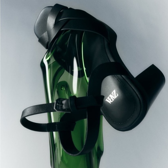 ZARA Platform Heeled Leather Sandals BNWT - Picture 2 of 8